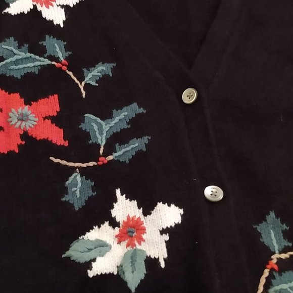 Classic Elements Christmas Holiday Cardigan Sweater 16-18 Woman Poinsettias - Picture 3 of 9